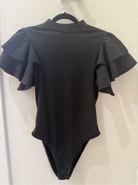 Black Ruffle Sleeve Kids One-Piece